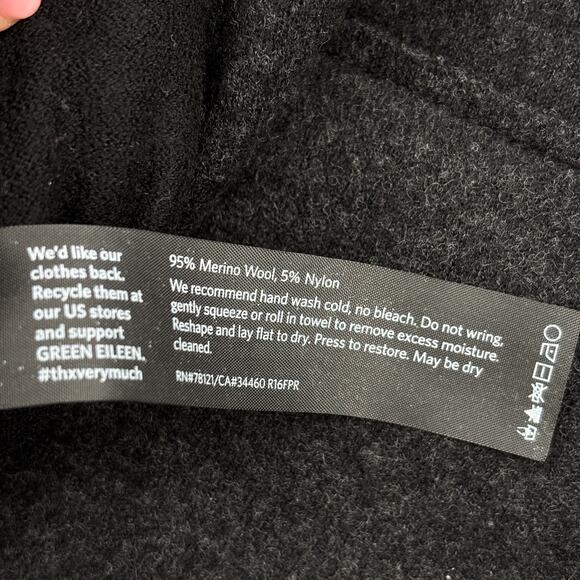 Eileen Fisher Jacket XS Black Gray Stripe Merino Wool Reversible Hooded Snaps - Picture 11 of 11